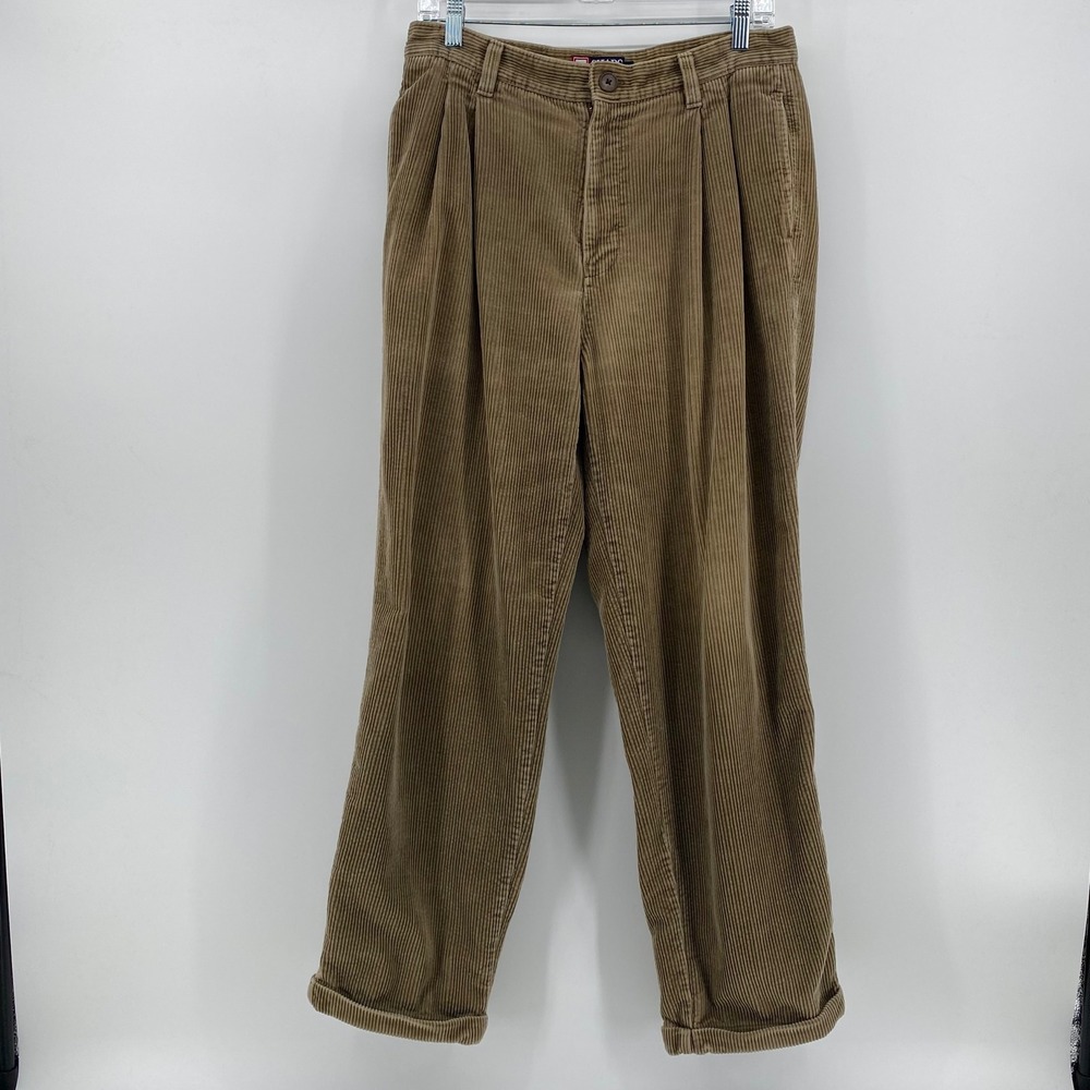 Chaps Ralph Lauren Mens Corduroy Pleated Pants Tan Brown 34x32 Vintage Cotton